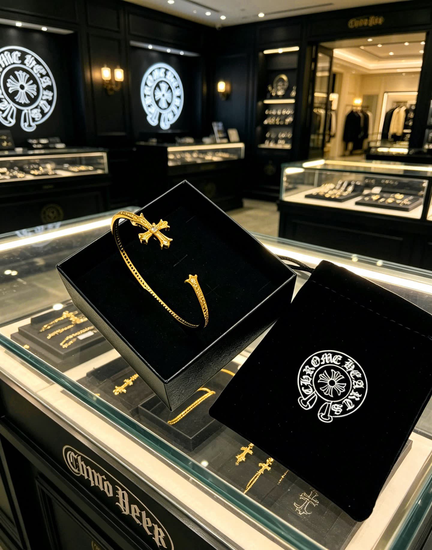 Chrome Hearts Elegant Gold Cross Bracelet with Crystal Accents